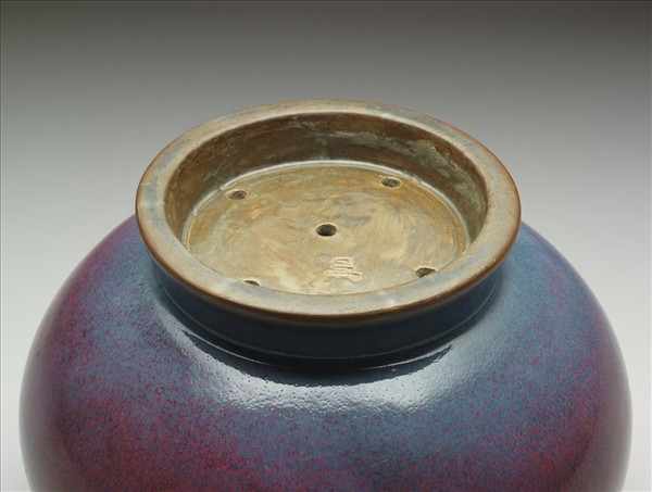 鈞窯 天藍玫瑰紫渣斗式瓷盆