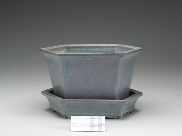 石灣窯 天藍釉六方花盆