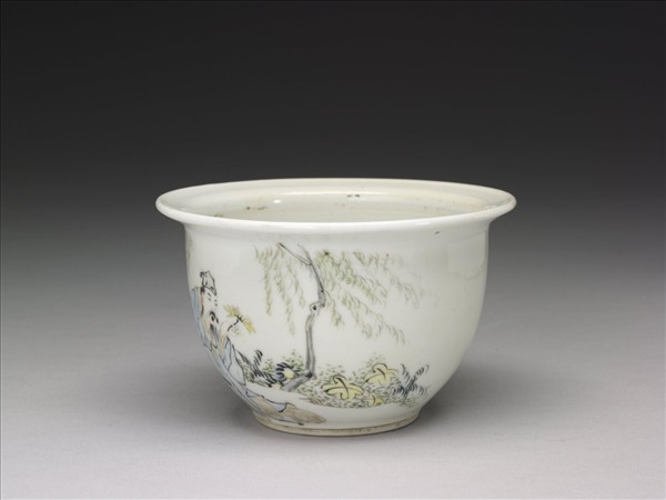 粉彩〈飲酒〉詩意圖花盆