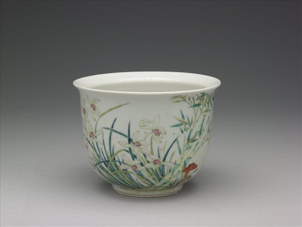 粉彩蘭竹圖花盆