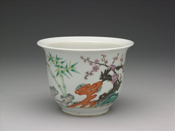粉彩梅竹圖花盆