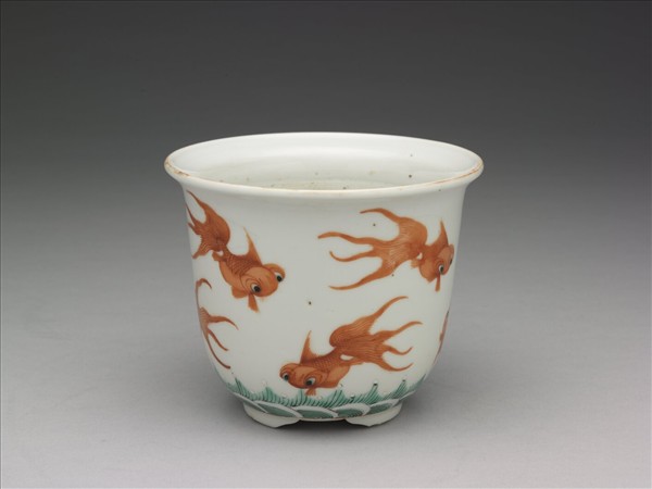 五彩游魚紋花盆