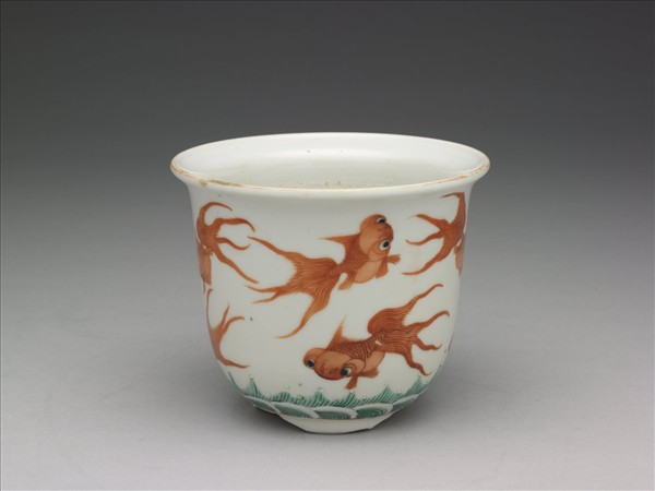 五彩游魚紋花盆