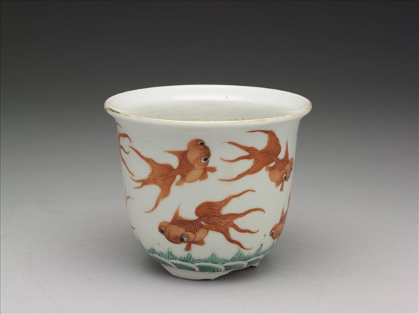 五彩游魚紋花盆