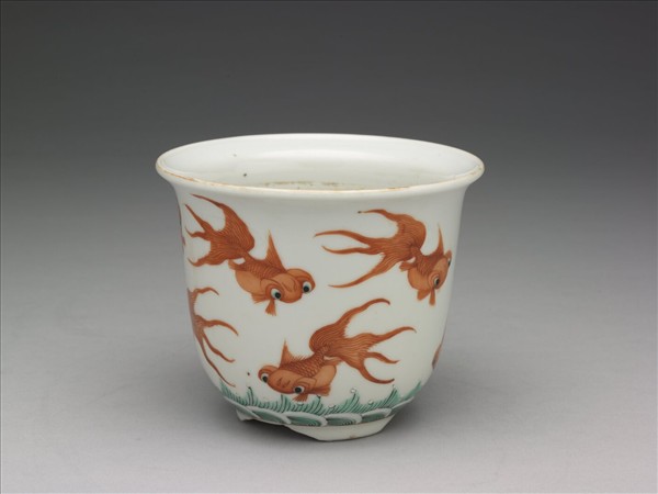 五彩游魚紋花盆