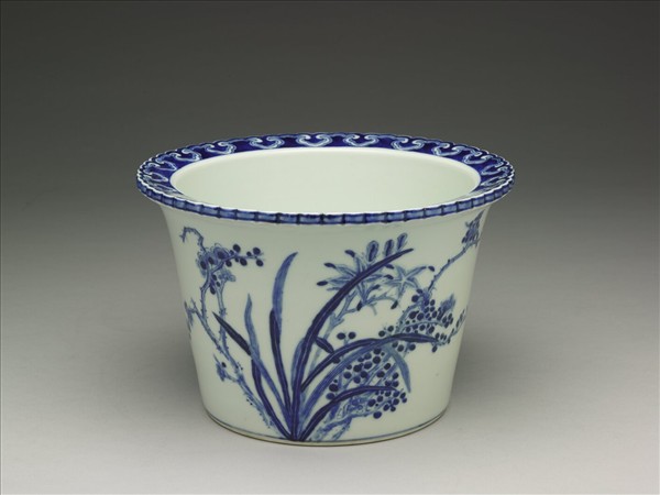 青花萱草紋盆