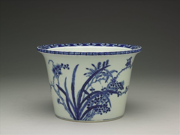 青花萱草紋盆