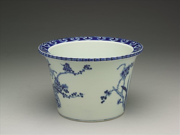青花萱草紋盆