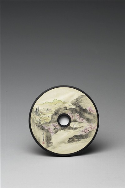 雕刻木蓋附賈全〈桃花源〉