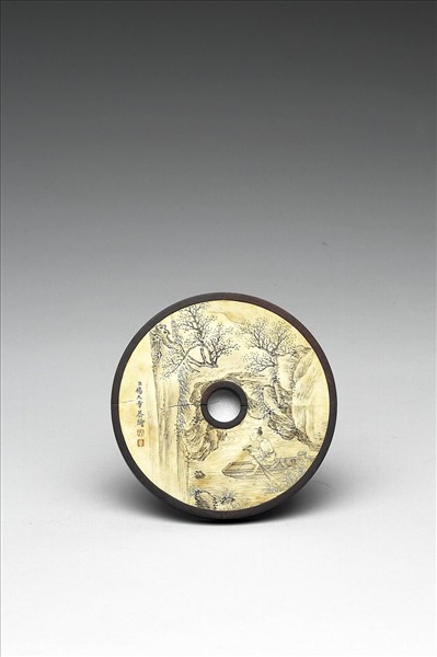 雕刻木蓋附楊大章〈桃花源記〉