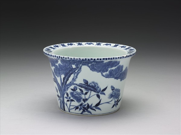 青花富貴長春圖盆