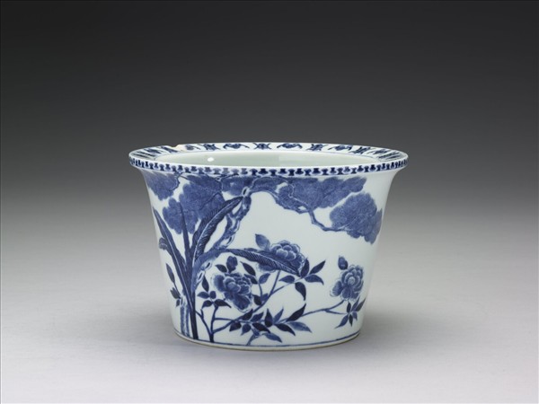 青花富貴長春圖盆