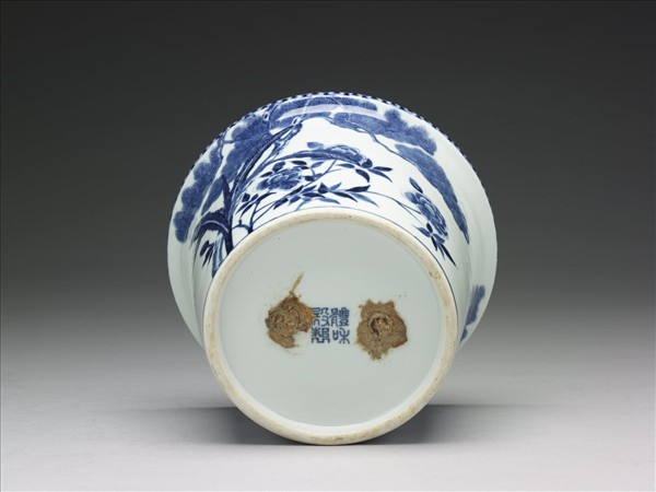 青花富貴長春圖盆