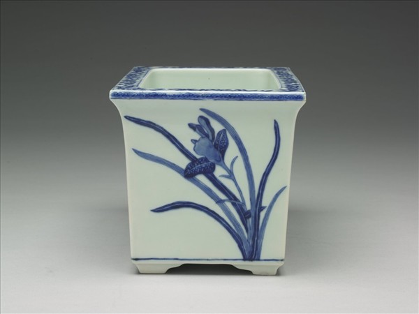 青花牡丹紋長方盆
