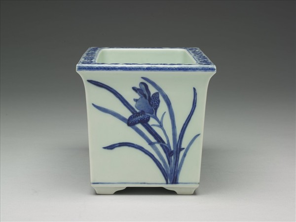 青花牡丹紋長方盆