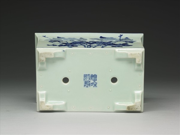 青花牡丹紋長方盆