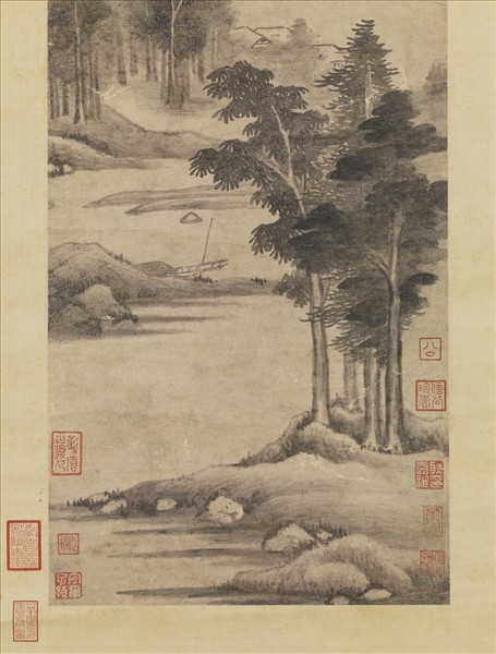 明董其昌青山倚艇圖　軸