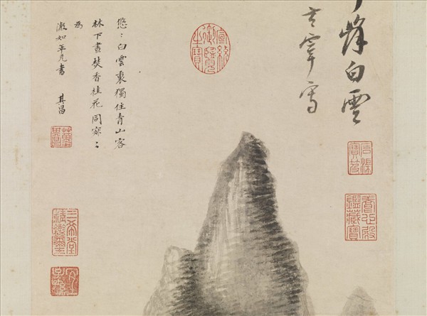 明董其昌奇峰白雲圖　軸