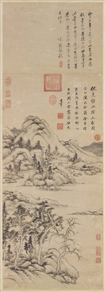 明董其昌倣倪瓚山陰丘壑圖　軸