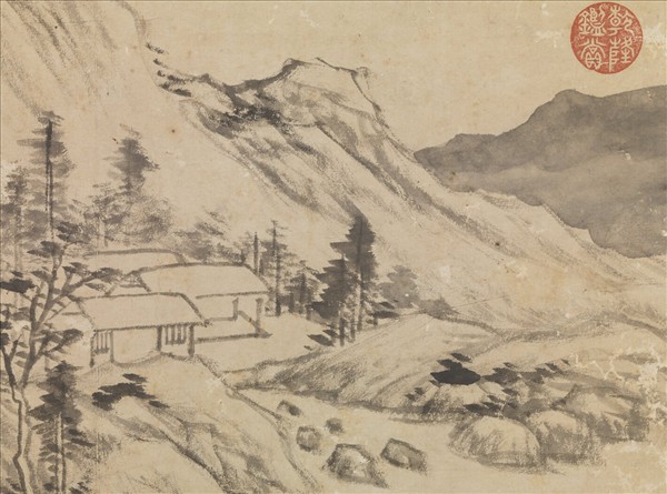 明董其昌倣倪瓚山陰丘壑圖　軸