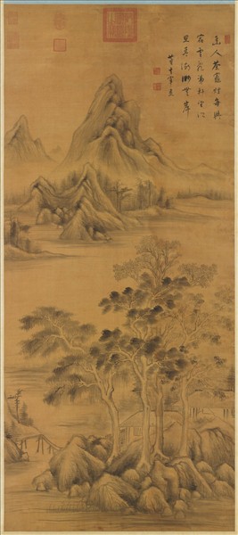 明董其昌春湖煙樹　軸