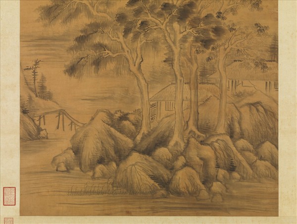 明董其昌春湖煙樹　軸