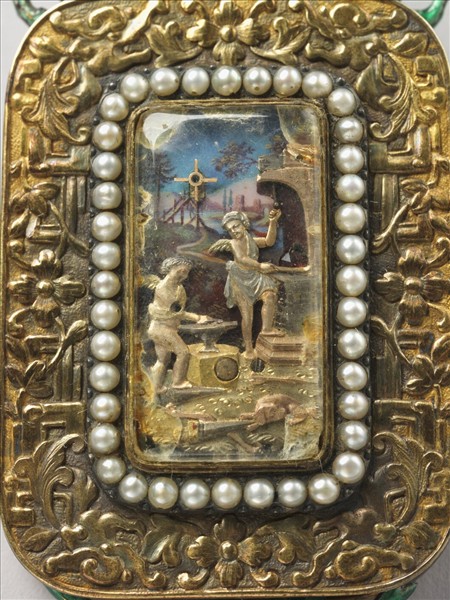 內填琺瑯嵌珠西洋人物齋戒牌