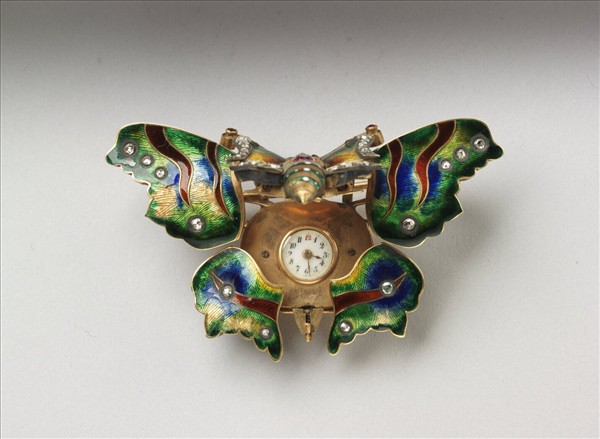 內填琺瑯嵌寶石蝴蝶式胸針錶