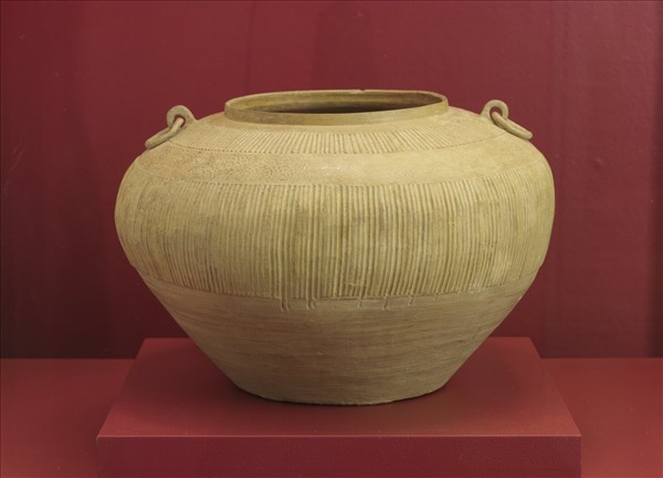 灰釉直紋雙耳罐