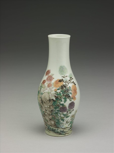 琺瑯彩菊花圖橄欖瓶