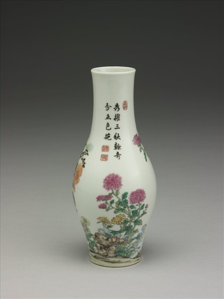 琺瑯彩菊花圖橄欖瓶