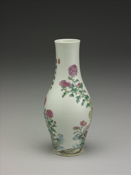 琺瑯彩菊花圖橄欖瓶