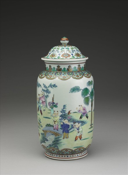 五彩嬰戲圖蓋罐