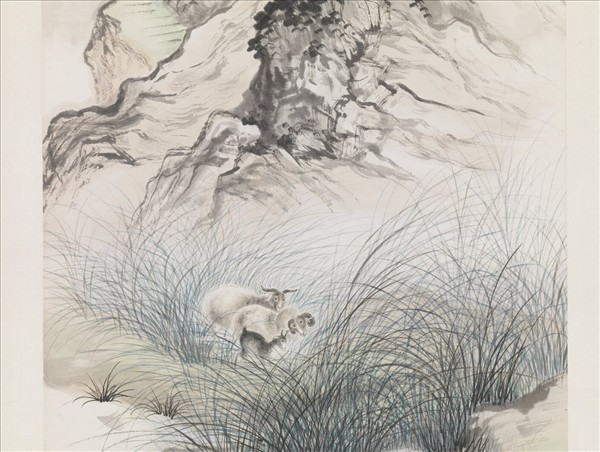 民國張澤山羊圖　軸