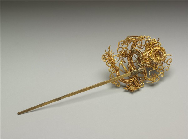 銀鍍金嵌珠寶龍戲珠簪