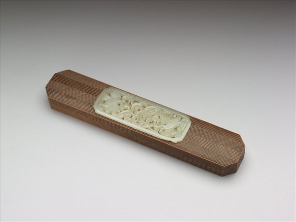 黃楊木貼竹絲嵌玉壓尺