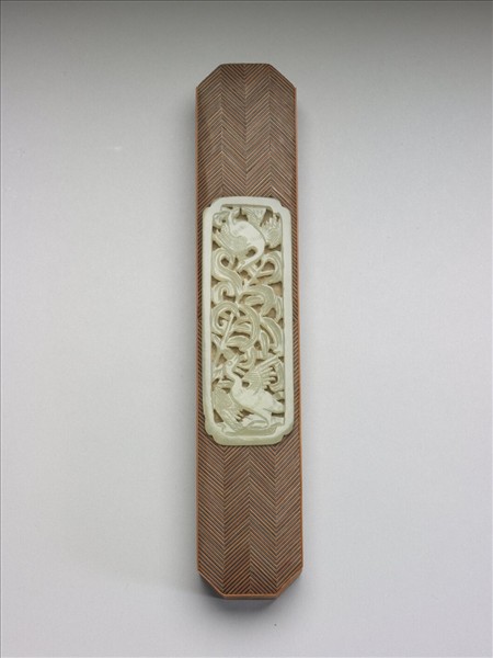 黃楊木貼竹絲嵌玉壓尺