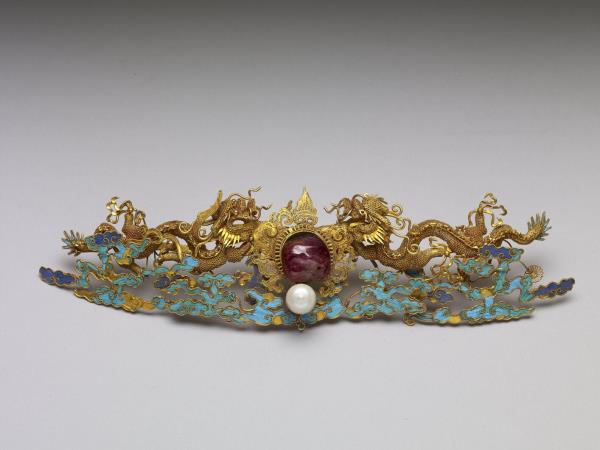 金纍絲點翠嵌珠寶雙龍戲珠簪