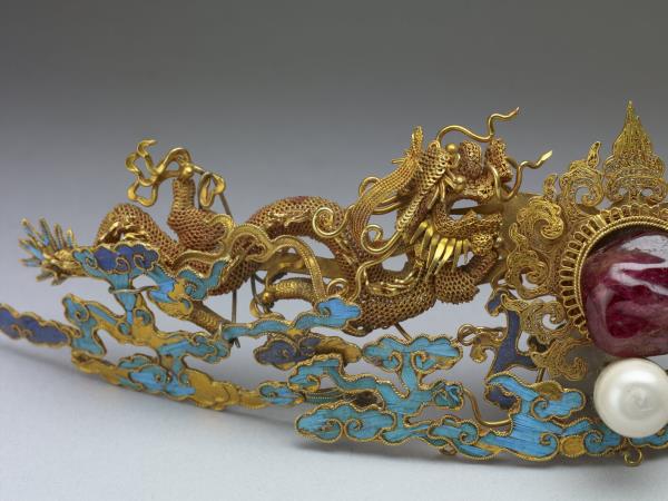 金纍絲點翠嵌珠寶雙龍戲珠簪