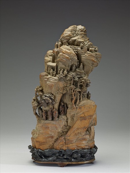 竹根雕山水人物擺件