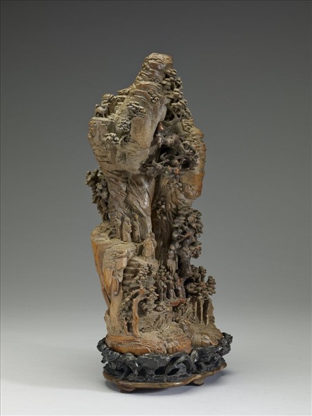 竹根雕山水人物擺件