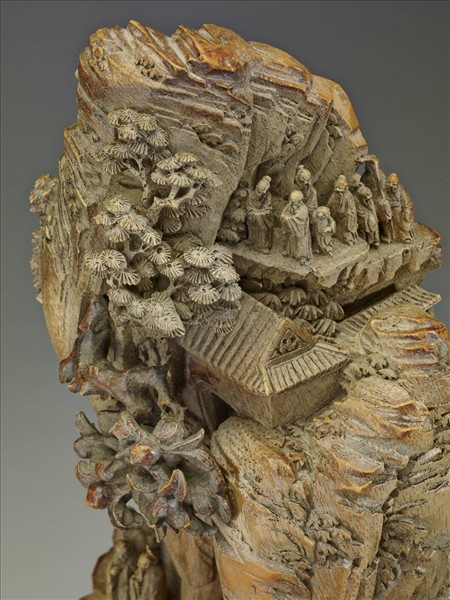 竹根雕山水人物擺件