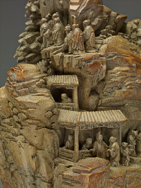 竹根雕山水人物擺件