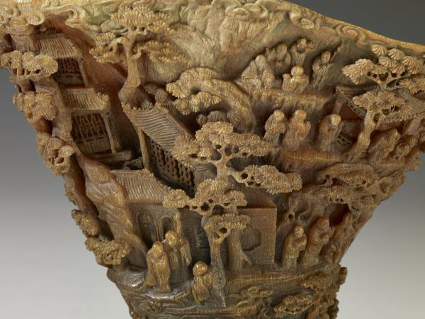 犀角雕瑤池集慶杯