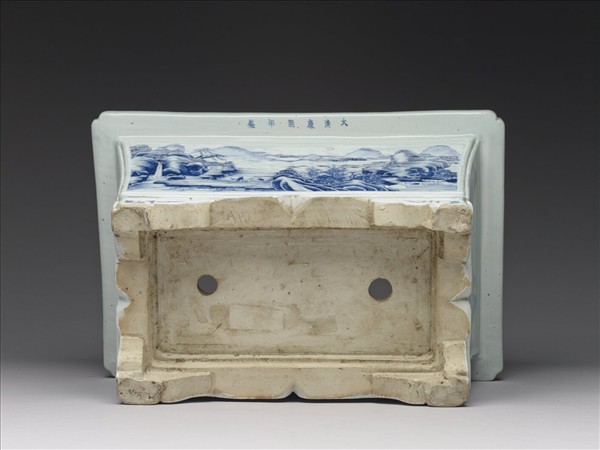 青花山水長方花盆