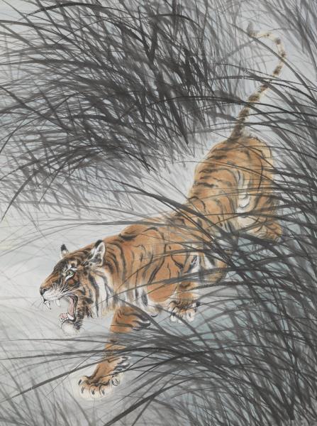 民國張善孖草澤巨虎　軸