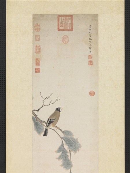 明談志伊松禽圖　軸