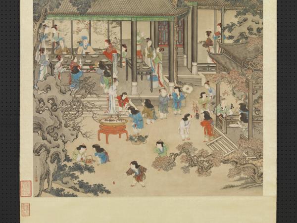 清姚文瀚歲朝歡慶圖　軸