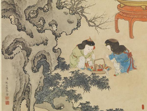 清姚文瀚歲朝歡慶圖　軸