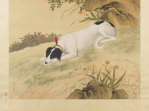 清郎世寧畫十駿犬驀空鵲　軸